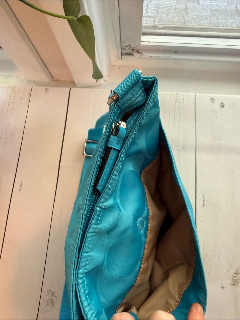 Coach | Signature Getaway Nylon File Crossbody Bag (F77408), Turquoise Blue - Picture 4 of 16